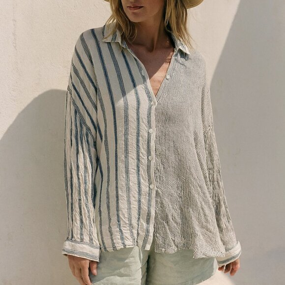 Jane + Delancey Crinkled Blouse Top Shirt Striped Colorblock size 2X Button-up - Picture 13 of 13